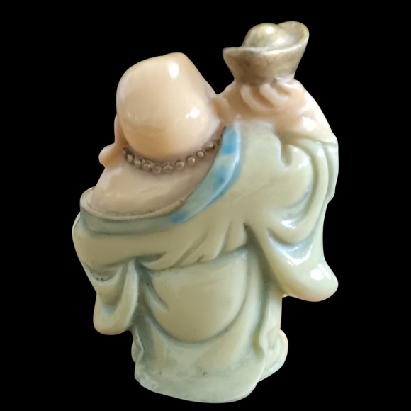 Set of 6 Vintage "Laughing Buddha" Figurines in Cream (Faux Ivory) and Blue - Picture 5 of 13